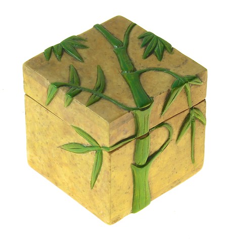 Bamboo Design - Small Cube Soapstone Trinket Decor Box