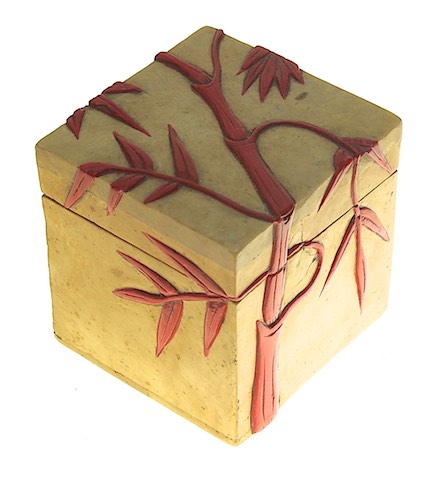 Bamboo Design - Small Cube Soapstone Trinket Decor Box