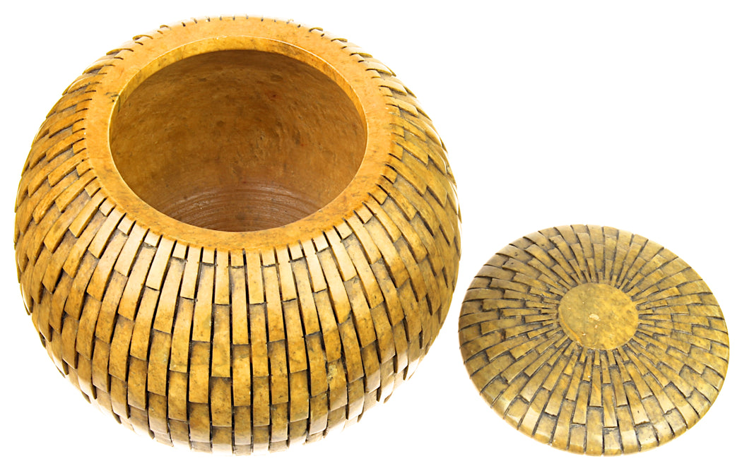 Vertical Wicker Weave Soapstone Trinket Decor Jar with Lid - Niger Bend