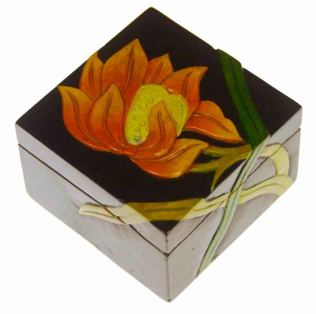 Orchid Design - Small Square Soapstone Trinket Decor Box
