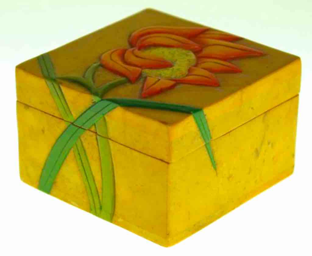 Orchid Design - Small Square Soapstone Trinket Decor Box