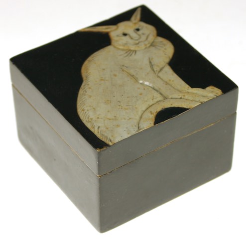 Crouching Cat Design - Small Square Soapstone Trinket Decor Box