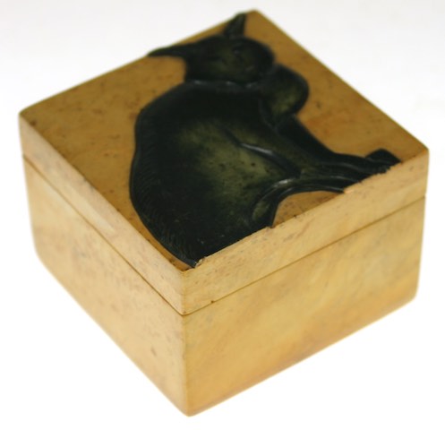 Crouching Cat Design - Small Square Soapstone Trinket Decor Box