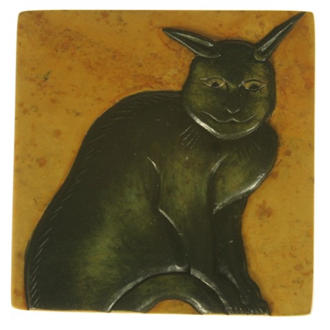 Crouching Cat Design - Small Square Soapstone Trinket Decor Box