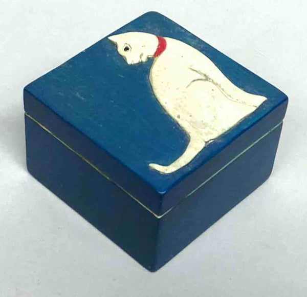 Cat Silhouette Design - Small Square Soapstone Trinket Decor Box