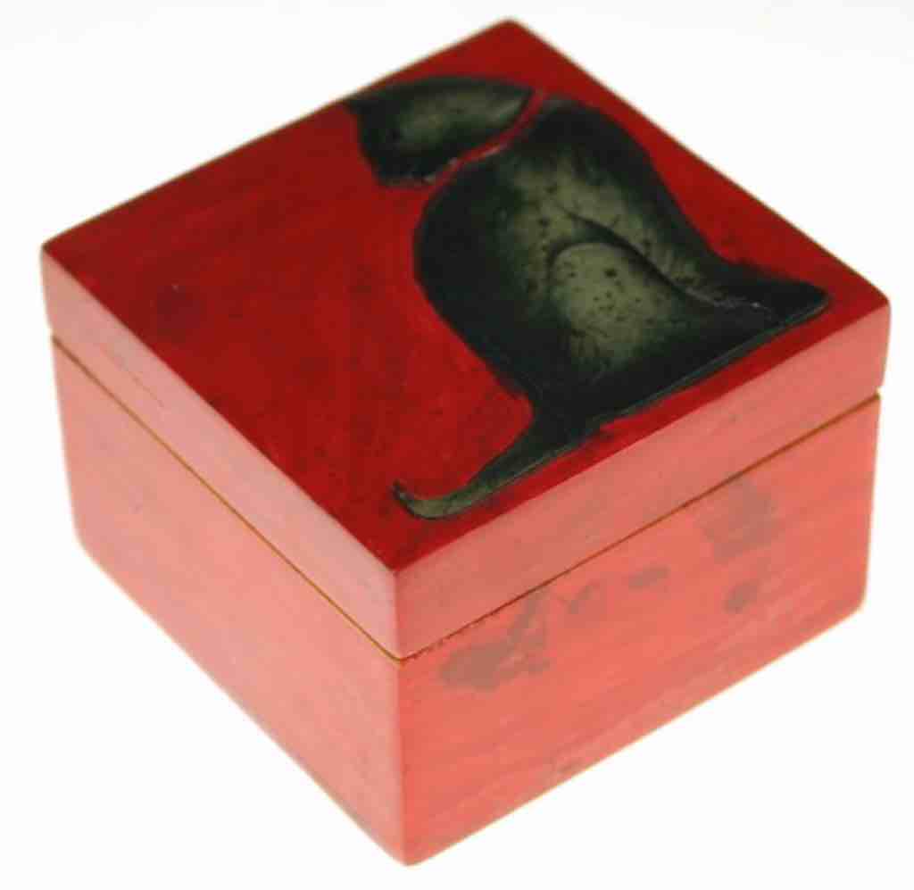 Cat Silhouette Design - Small Square Soapstone Trinket Decor Box