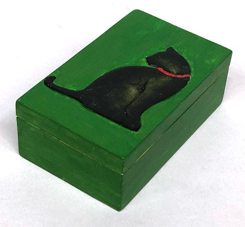 Cat Silhouette Design - Small Rectangle Soapstone Trinket Decor Box