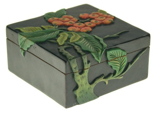 Coffee Berry Design - Black Square Soapstone Trinket Decor Box