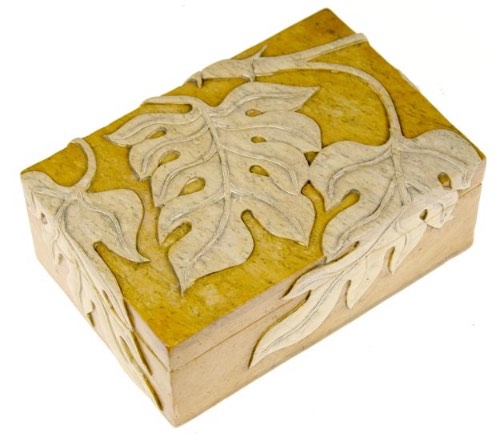 Monstera Leaf Design - Rectangular Soapstone Trinket Decor Box