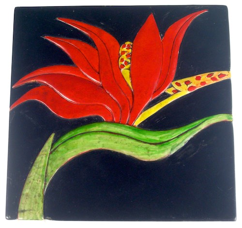 Bird of Paradise Flower Design - Small Black Square Soapstone Trinket Decor Box