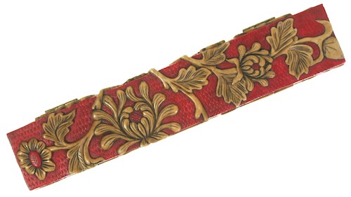 Chrysanthemum Flower Design - Red Long Soapstone Trinket Decor Pencil Box