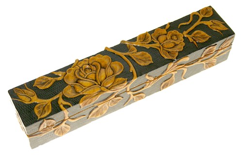 Roses Design - Long Soapstone Trinket Decor Pencil Box