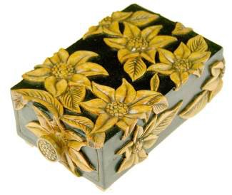 Poinsettia Design - Rectangle Soapstone Trinket Decor Drawer Box on legs