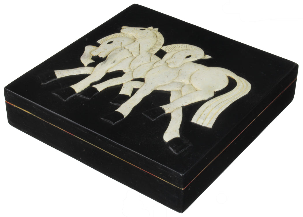 Horses Soapstone Trinket Decor Box - Niger Bend