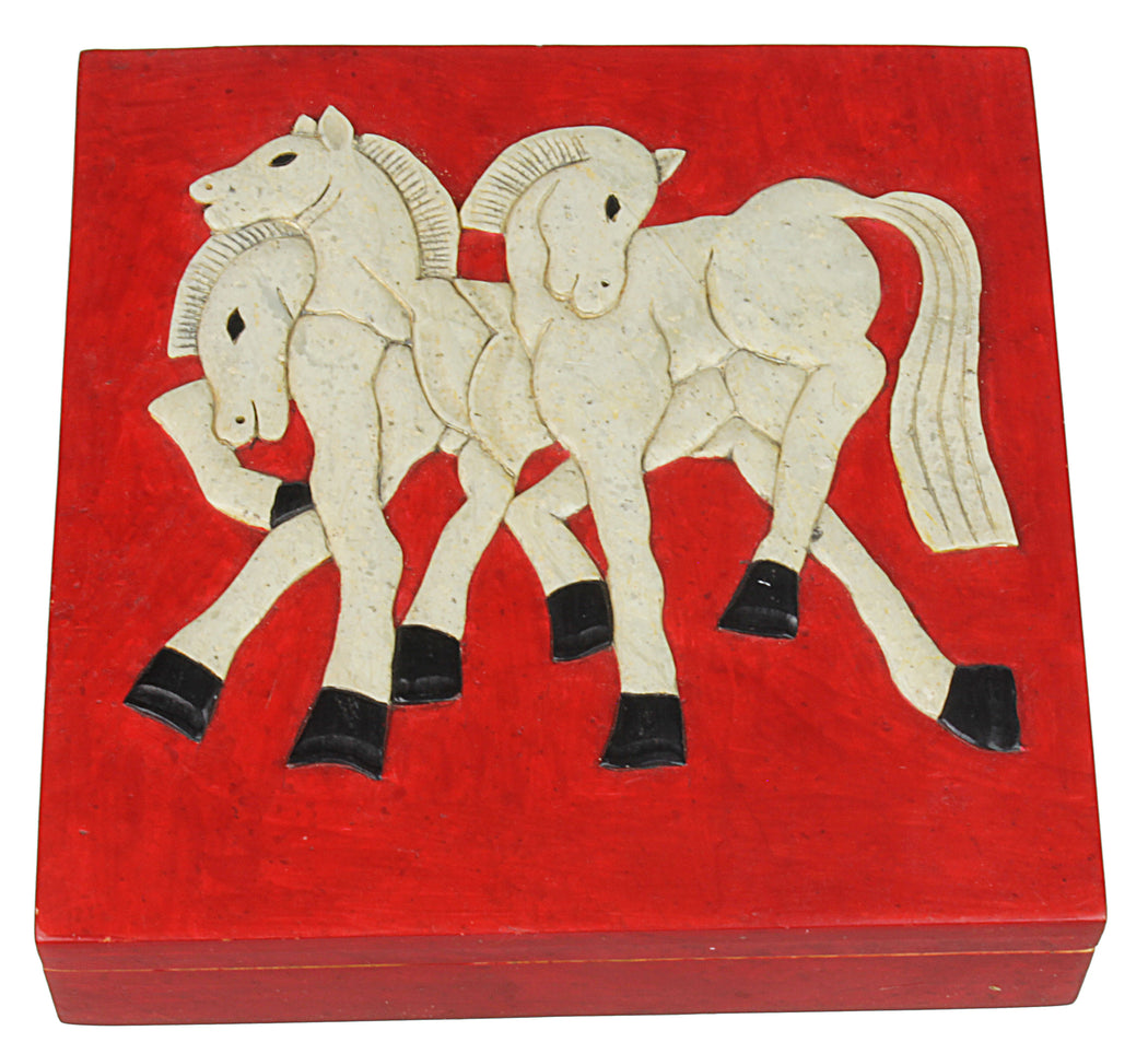 Horses Soapstone Trinket Decor Box - Niger Bend