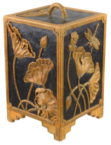 Dragonfly Lotus Design - Tall Lidded Soapstone Trinket Decor Box