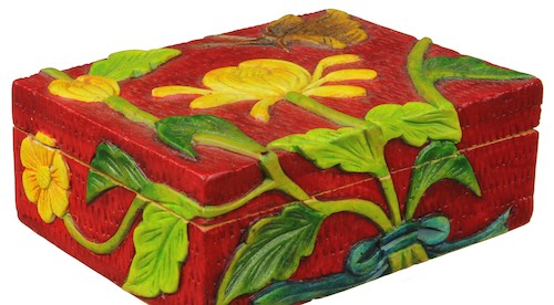 Chrysanthemum & Butterfly Small Rectangle Soapstone Trinket Decor Box