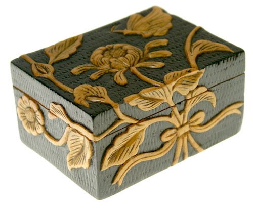 Chrysanthemum & Butterfly Small Rectangle Soapstone Trinket Decor Box