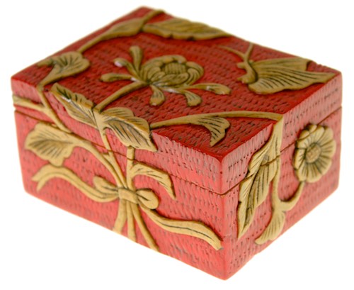 Chrysanthemum & Butterfly Small Rectangle Soapstone Trinket Decor Box