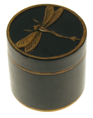 Dragonfly top - Small Cylinder Soapstone Trinket Decor Box