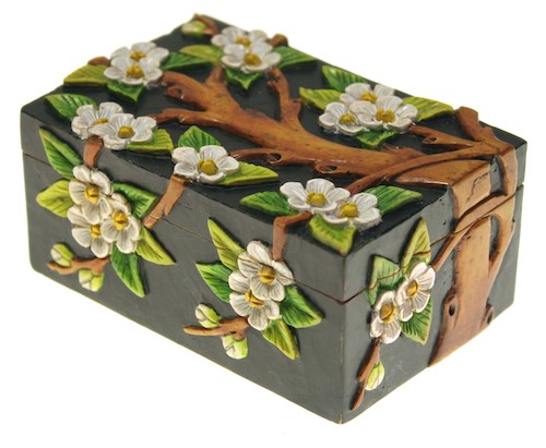 Flowering Tree Small Rectangle Soapstone Trinket Decor Box
