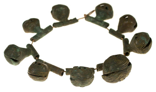 Small strand of 9 old Baule brass bells as beads - Ivory Coast