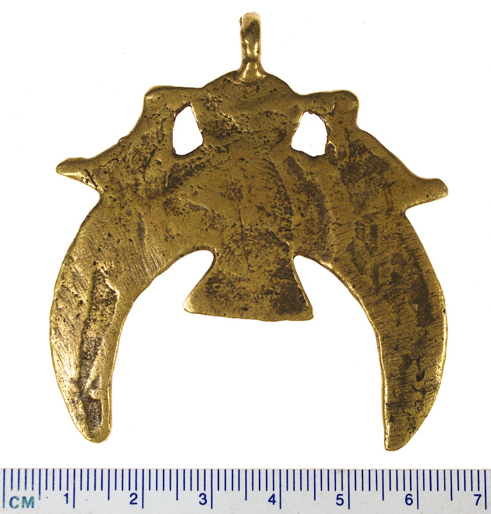 Brass crescent pendant with birds