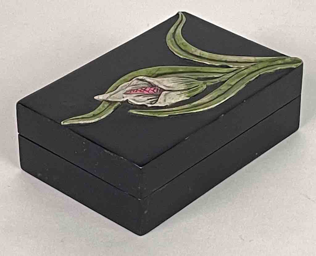 Orchid Design - Small Soapstone Trinket Decor Box - 6 Versions