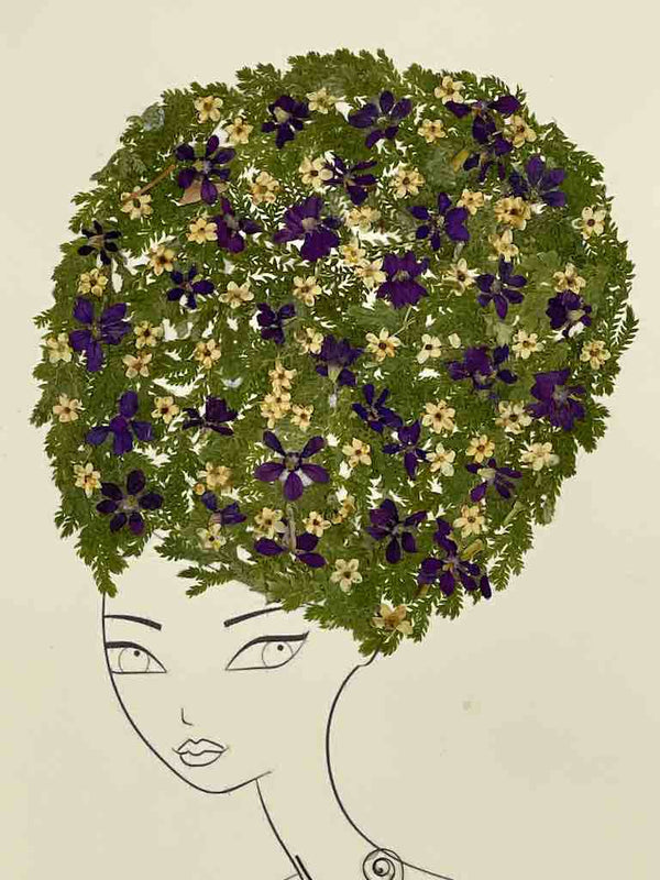Handmade Pressed Dried Real Flower Greeting Card - Woman Hairdo