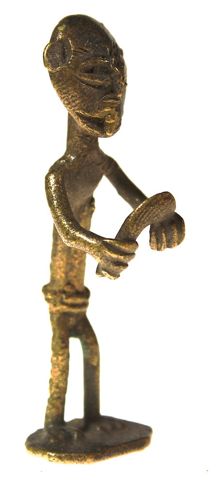 Brass standing man with machete gold weight - Ghana