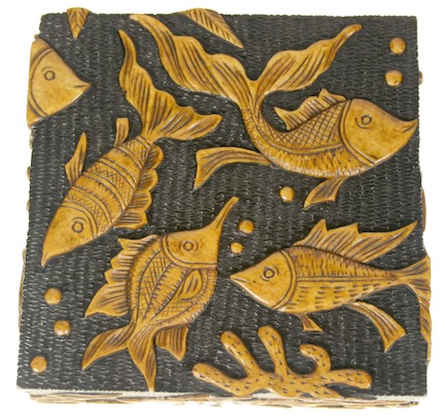 Fishes Design Square Soapstone Trinket Decor Box