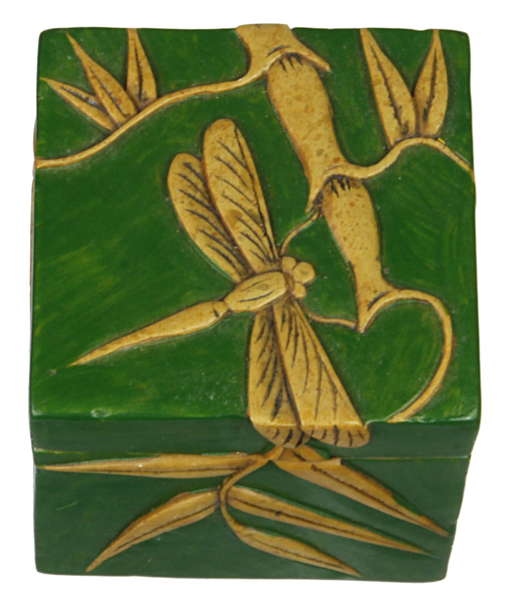 Dragon Fly on Bamboo Plant - Soapstone Trinket Decor Box - Niger Bend