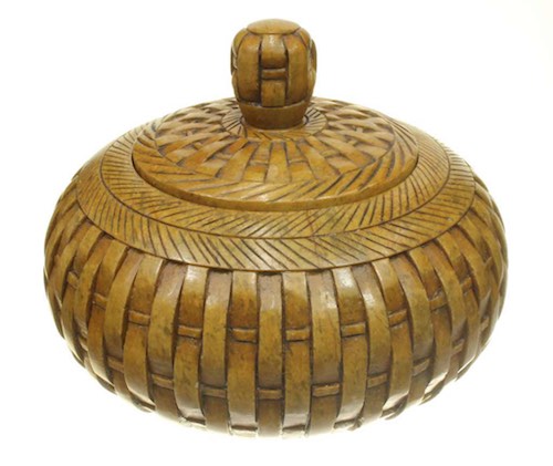 Vertical Wicker Weave - Round Soapstone Trinket Decor Jar With Lid
