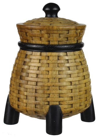 4-Leg Wicker Weave - Soapstone Trinket Decor Jar With Lid