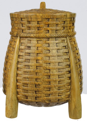 4-Leg Wicker Weave - Soapstone Trinket Decor Jar With Lid