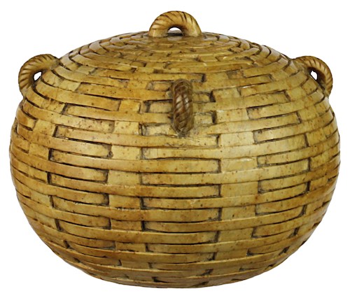 Wicker Weave - Sphere with Handles Soapstone Trinket Decor Jar With Lid