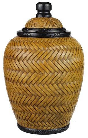 Herringbone Weave Urn - Small Soapstone Trinket Decor Jar With Lid