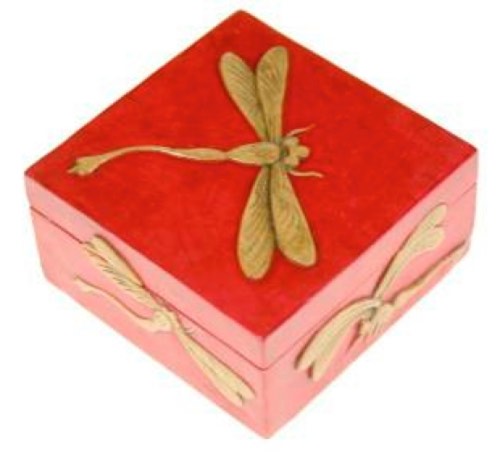 Dragonflies Design Square Soapstone Trinket Decor Box