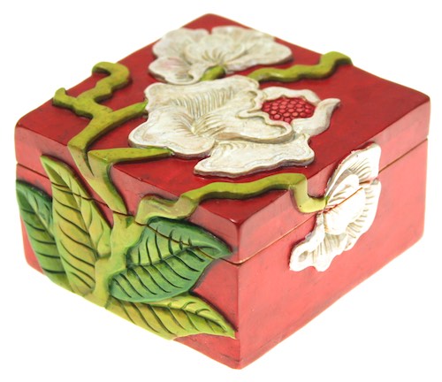 Orchid Design Small Square Soapstone Trinket Decor Box