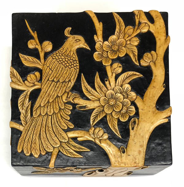 Bird in Flowering Tree - Soapstone Trinket Decor Box - Niger Bend