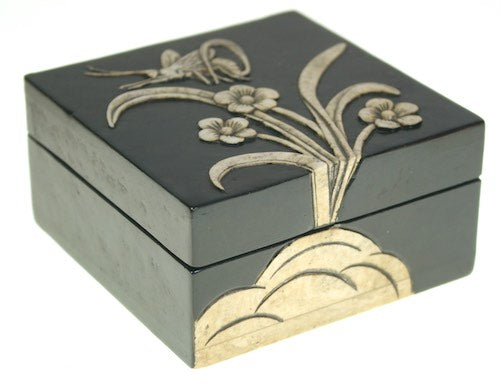 Dragonfly Flowers Design Small Square Soapstone Trinket Decor Box