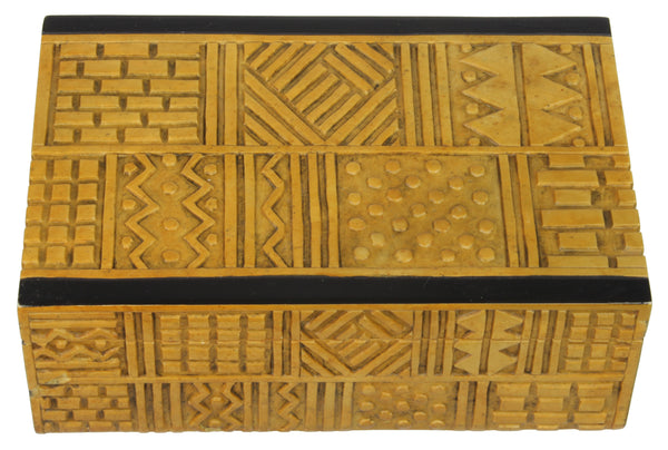African Mudcloth - Niger Bend Soapstone Trinket Decor Box - Niger Bend