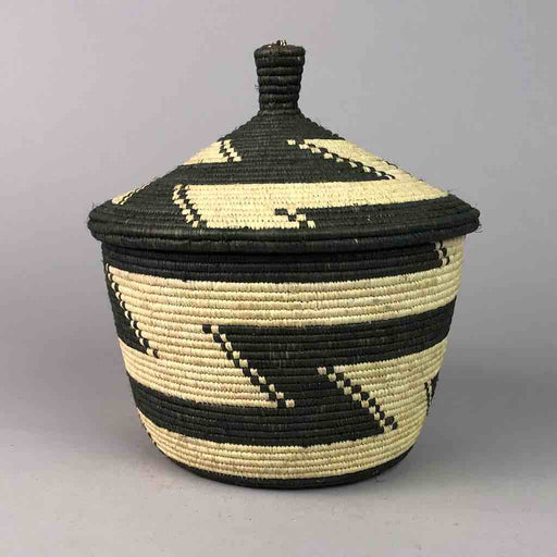 Zigzag b & w covered tightest weave Batwa basket