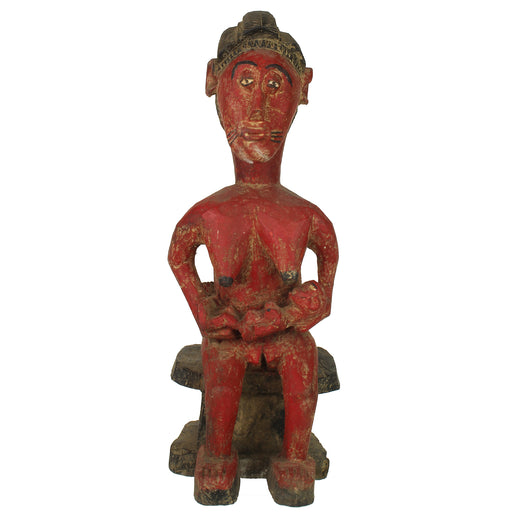 Vintage Baule Mother Breastfeeding Spirit Statue | 17" - Niger Bend