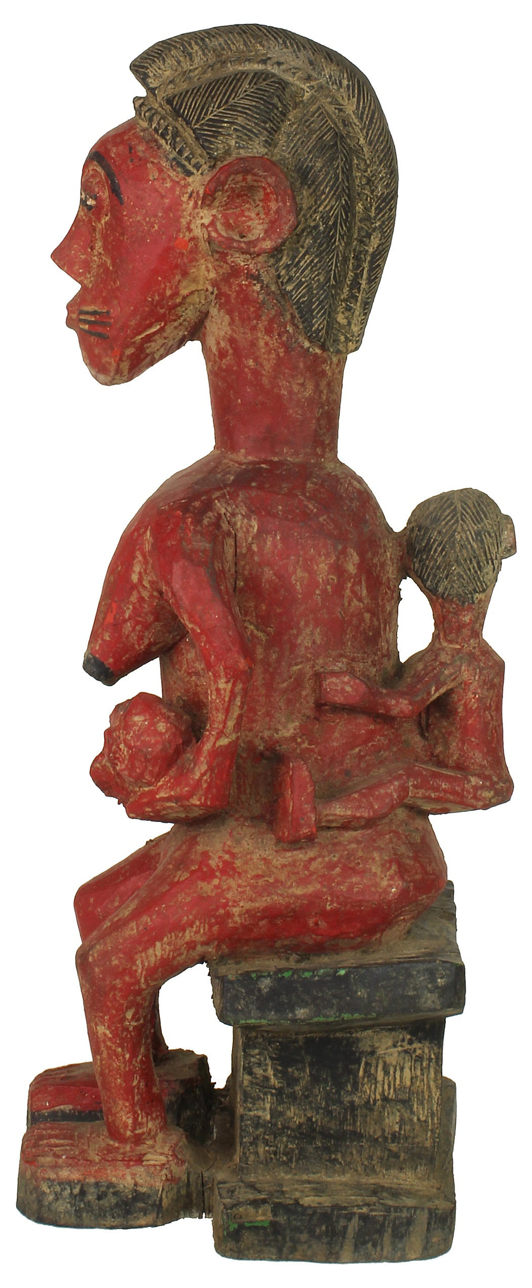 Vintage Baule Mother Breastfeeding Spirit Statue | 17" - Niger Bend