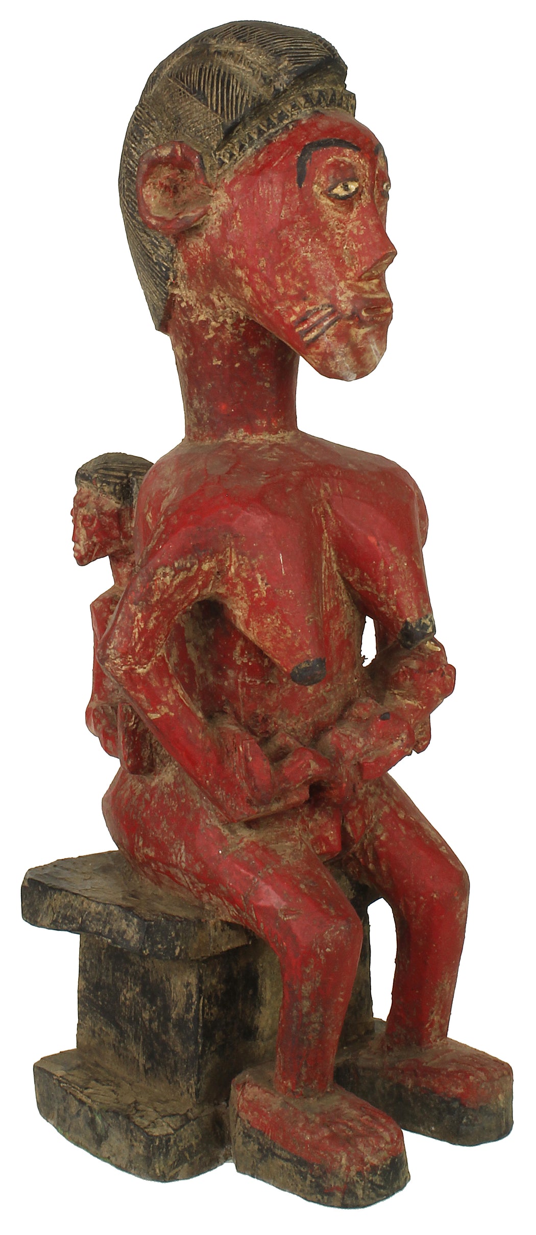 Vintage Baule Mother Breastfeeding Spirit Statue | 17" - Niger Bend