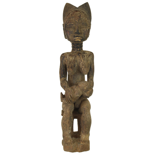 Vintage Baule Mother Breastfeeding Spirit Mate Statue | 14" - Niger Bend