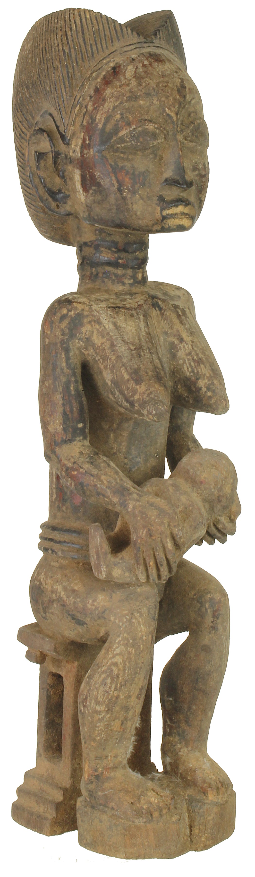 Vintage Baule Mother Breastfeeding Spirit Mate Statue | 14" - Niger Bend