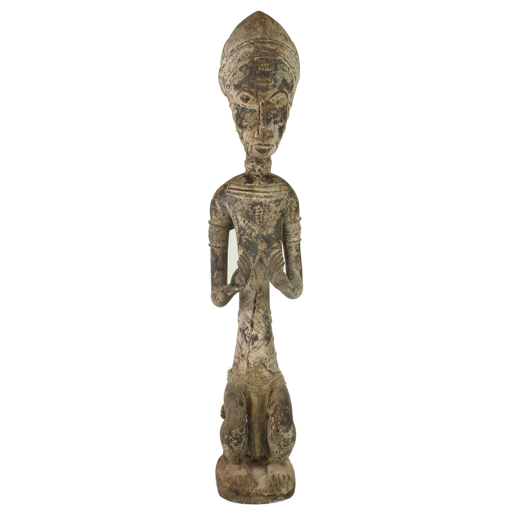 Vintage Seated Baule Female Ancestor Spirit Statue | 33" - Niger Bend