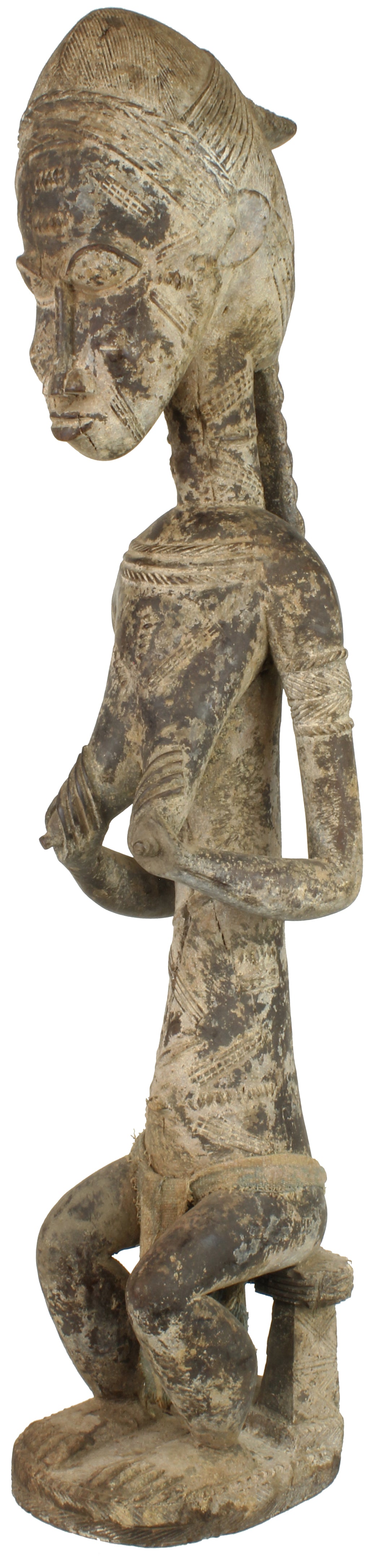 Vintage Seated Baule Female Ancestor Spirit Statue | 33" - Niger Bend